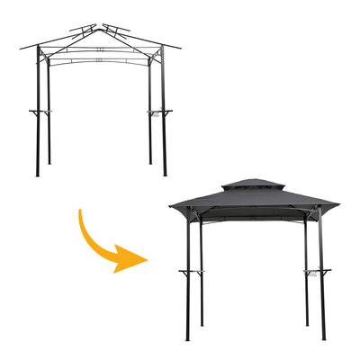 Gazebo for Beach, 5x8FT BBQ Grill Gazebo Canopy for Outside, Waterproof Patio Gazebo Tent with Hook and Bar Counters, BBQ Beach Sunshelter with Double Tier Soft Top Canopy and Steel Frame, L6074