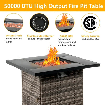 SEGMART Square Propane Fire Pit Table, Outdoor Gas Fire Pit Table with Lava Rocks and Lid, Gas Heater for Bonfire Patio Garden Backyard, 28-Inch 40,000 BTU Auto-Ignition Fire Table, CSA Certification, B28