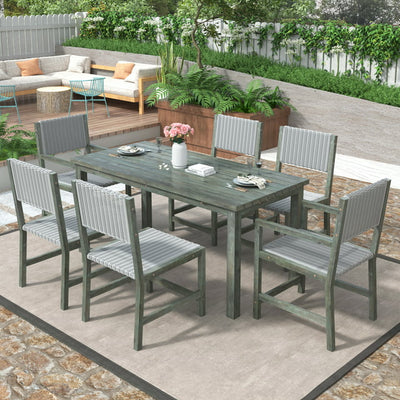 7 Piece Patio Rattan Dining Set, Outdoor Space Saving Rattan Chairs with Table, All-Weather Wicker Dining Table and Chairs Set, Cushioned Dining Chairs Set for Balcony Patio Garden Poolside, B1596