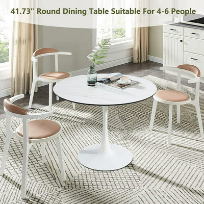 Modern White Dining Table, Breakfast Nook Dining Table, Mid Century Coffee Tea Table, Leisure Living Room Bistro Bar Table, Tulip Round Table for Small Space Dining Room Cafe Bar, Easy Assembly, K2045