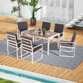 7 Piece Outdoor Patio Furniture Set, 6 Rattan Patio Chairs with Glass Table, All-Weather Rectangle Patio Sofa Wicker Set with Cushions for Backyard, Porch, Garden, Pool