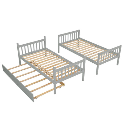Twin over Twin Bunk Bed, SEGMART Upgraded Solid Wood Twin Bunk Bed with Trundle, Safety Rail and Ladder, Twin Size Detachable Bunk Bed Frame for Kids Boys Girls Teens, Gray, I9640