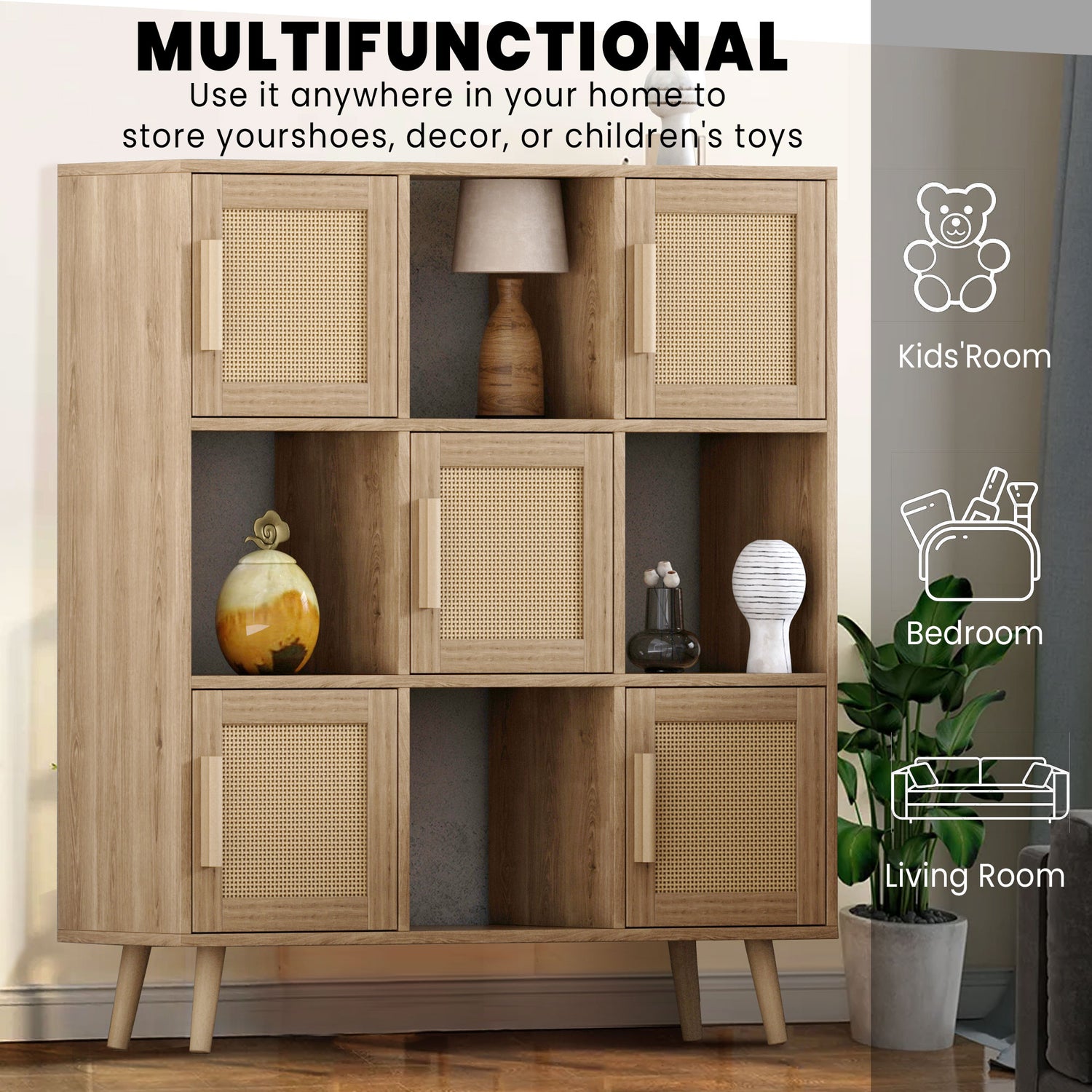 9-Cube Storage Organizer Shelf, 9 Cube Cubby With 4 Open Cubes and 5 C ...