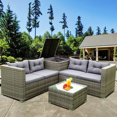 SEGMART 4 Piece Patio Furniture Set, All-Weather Outdoor Sectional Sofa Set, PE Rattan Conversation Set with Storage Box, Table & Cushion, Wicker Furniture Couch Set for Patio Deck Garden Pool Yard