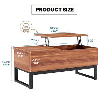 Wood Lift Top Coffee Table with Hidden Compartment, 3 in 1 Multi-Function Lift Tabletop with Storage, Modern Style Dining Table for Living Room and Office, 41-inch, Rustic Oak