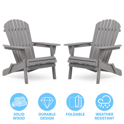 SEGMART Folding Wooden Adirondack Chair, Wooden Patio Chairs Set of 2 , Garden Chaise Chair, Seashell Slat Curved Back, Widen Seat Armrest for Garden, Lawn, Backyard