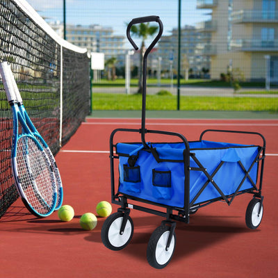 Segmart Folding Wagon Camp Cart, Outdoor Beach Wagon with Adjustable Handle & 2 Mesh Cup Holders, Utility Wagon Perfect for Camping, Beach, 150lbs, Blue, S10484