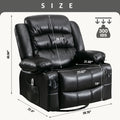 Massage Swivel Rocker Recliner Chair with Vibration Massage and Heat, Ergonomic PU Leather Sofa Lounge Chair for Living Room with Side Pocket, 2 Cup Holders USB Charge Port, black