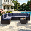 Patio Outdoor Furniture Sets, 7 Pieces All-Weather Rattan Sectional Sofa with Tea Table, Cushions & Pillow, PE Rattan Wicker Sofa Couch Conversation Set for Garden Backyard Poolside, B04