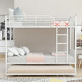 Twin Over Twin Bunk Bed with Trundle, Metal Twin Bed with Safety Guard Rail and Ladders, Space-Saving Design Sleeping Bedroom Bunk Bed for Boys, Girls, Kids, Young Teens and Adults, Easy Assembly, B20