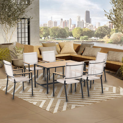 SEGMART 7 Piece Outdoor Patio Dining Set for 6-Person, All-Weather Modern Steel Patio Furniture Sets, Textilene Outdoor Dining Chairs and Metal Wood Square Table with with 1.57" Umbrella Hole