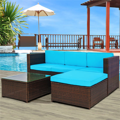 Outdoor Wicker Furniture Sets, 3 Piece Patio Furniture Sofa Set with PE Rattan Loveseat Sofa, Glass Coffee Table, All-Weather Outdoor Conversation Set with Lounge for Backyard, Porch, Garden, LLL239