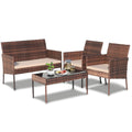 Patio Furniture Set on Sale, 4 Pieces Outdoor Rattan Conversation Sofa Set, All-Weather Wicker Patio Sets, Cushioned Sofa and Coffee Table for Garden Deck Courtyard, Brown