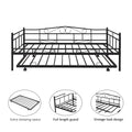 Daybed with Trundle Bed Twin Size, SEGMART Metal Trundle Bed Frame Twin Daybed Frame, Space-Saving Twin Daybed with Metal Slat Support, Daybed for Bedroom Guest Room, No Box Spring Needed, Black,H510