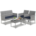 Outdoor Patio Furniture Set, Segmart 4 Pieces Rattan Conversation Set Cushioned Sofa & Charis, Deck Garden Poolside Furniture Table Set for 4, Gray