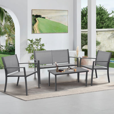 Segmart Patio Furniture Set, Outdoor Textilene Conversation Set w/Anti-rust Frame, Porch Sectional Loveseat Table and High Backrest Armchairs, Max 600LBS