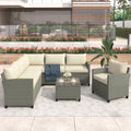 4 Piece Patio Furniture Set with Loveseat Sofa, Lounge Chair, Wicker Chair, Coffee Table, All-Weather Outdoor Conversation Set with Cushions for Backyard, Porch, Garden, Poolside, LLL1323