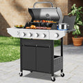 SEGMART 4 Burner Propane Gas Grill with Side Burner, Stainless Steel 38,200 BTU Outdoor Cooking BBQ Grill with Lid, Wheels, Shelves and Bottle Opener for Outdoor Cooking Picnic