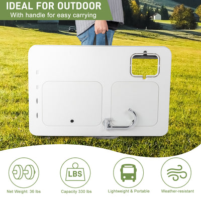 Folding Camping Table with Sink and Faucet, Portable Fish Cleaning Table, Camping Sink Table with Faucet Drainage Hose, Outdoor Fish Fillet Cleaning Station with Grid Rack for Picnic Fishing