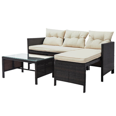 Patio Dining Sets Clearance, 3 Piece Patio Furniture Sets with PE Rattan Loveseat Sofa, Glass Coffee Table, All-Weather Patio Sectional Sofa Set with Lounge for Backyard, Porch, Garden, Pool, LLL238