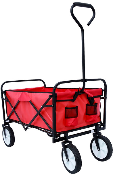 Grocery Wagon with Wheels Collapsible Cart, SEGMART Wagon for Groceries Foldable Wagon, Folding Wagons and Carts with Cup Holder & Adjustable Handle, Beach Wagon for Sand Park Camping, Red, H856