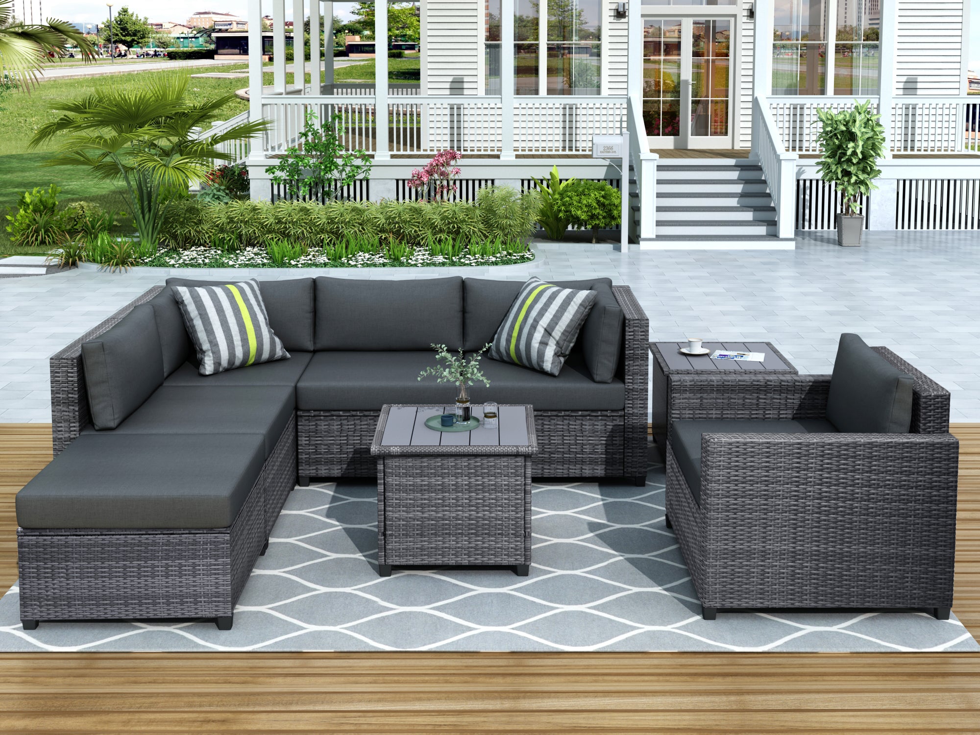 Grey wicker outdoor sectional sale