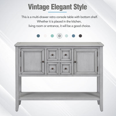 Segmart Console Table with 4 Storage Drawers, Wood Buffet Sideboard Desk with 2 Cabinets and Bottom Shelf, Retro Wood Console Table Storage Cabinet for Dining Room Entryway, Antique Gray