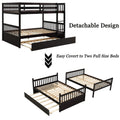 SEGMART Espresso Full over Full Bunk Bed with Trundle, Solid Wood Full Bunk Bed with Ladder, Full Size Detachable Bunk Bed Frame for Kids, Boys, Girls, Teens, No Box Spring Needed, LLL4369