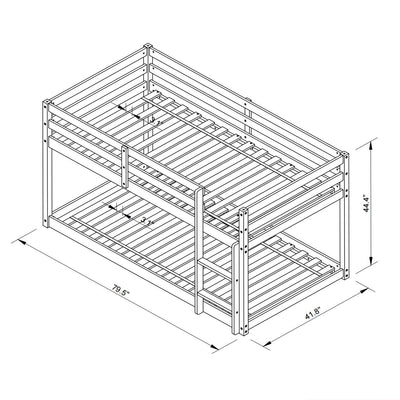 SEGMART Twin Over Twin Floor Bunk Beds with Safety Ladder and Guardrail, 400lbs Heavy Duty Solid Wood Low Bunk Bed Mattress Foundation for Boys Girls, Space-Saving Bedroom Dorm Furniture, Nature
