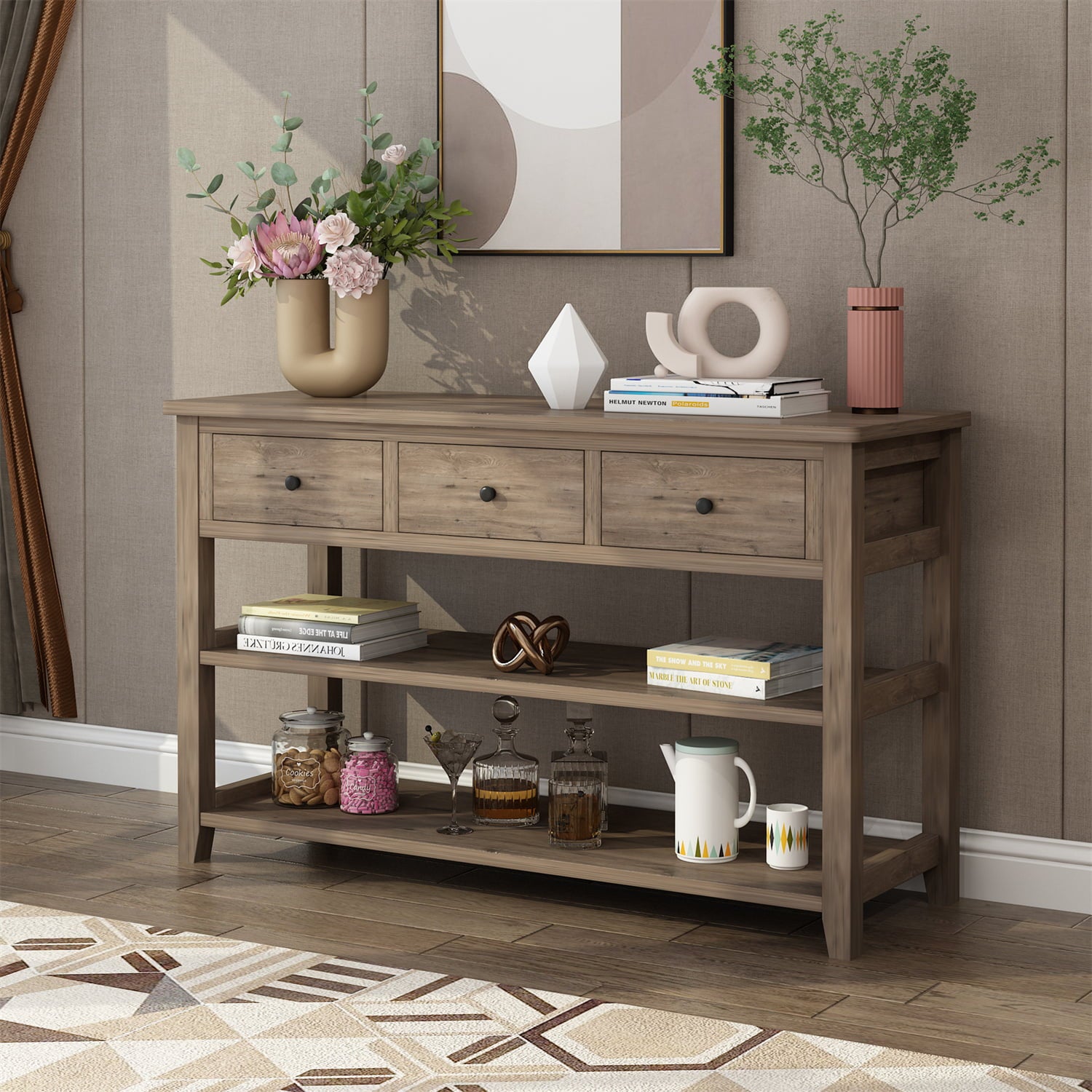 Entryway Console Table with 3 Drawers, Buffet Sideboard, Sofa Table Na ...