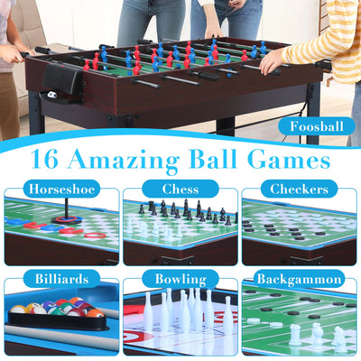 48'' 16 in 1 Multi Game Table, Combo Game Table Set for Game Room, Multifunctional Game Table with Bow, Arrow, Basketball, Football, Hockey, Foosball, Shuffleboard, Ping Pong, Chess, Checkers, Bowling