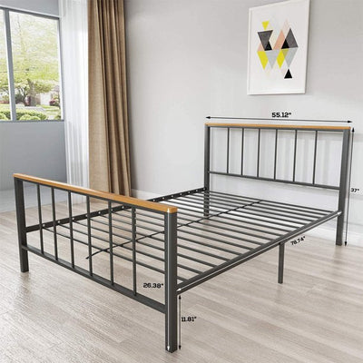 Queen-Size Bed Frame, 2024 SEGMART Upgraded Heavy Duty Platform Bed Frame with Wood Headboard & Footboard, Bedroom Mattress Foundation Platform Base Bed Frame for Adults, No Box Spring Needed, S2053