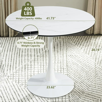 Modern White Dining Table, Breakfast Nook Dining Table, Mid Century Coffee Tea Table, Leisure Living Room Bistro Bar Table, Tulip Round Table for Small Space Dining Room Cafe Bar, Easy Assembly, K2045