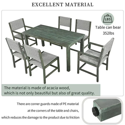 7 Piece Patio Rattan Dining Set, Outdoor Space Saving Rattan Chairs with Table, All-Weather Wicker Dining Table and Chairs Set, Cushioned Dining Chairs Set for Balcony Patio Garden Poolside, B1596