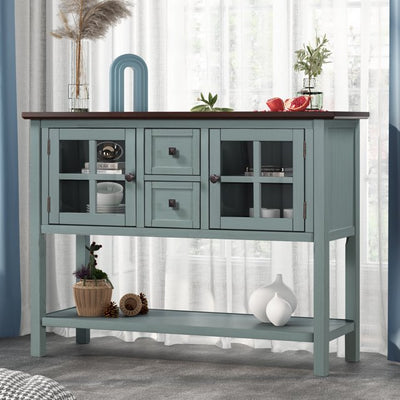 Console Table, 45'' Modern Sofa Table for Entryway, Living Room Tables with 2 Drawers, 2 Cabinets and 1 Shelf, Kitchen Buffet Sideboard Table for Storage, Narrow Console Table, Green and Brown, SS620