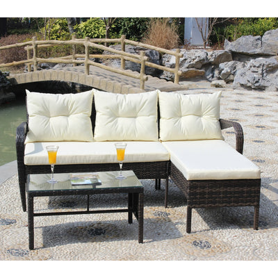 SEGMART Patio Rattan Sectional Couch Set, 4 PCS Outdoor Wicker Furniture Set, Elegant Cushioned Sofa Set, Conversation Chair Set with Coffee Table & Cushions for Backyard Balcony Lawn Pool, B890