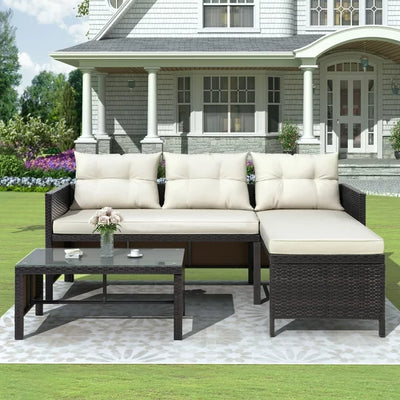 4 Piece Patio Furniture Set, All-Weather Outdoor Sectional Sofa Set, PE Rattan Conversation Set with Storage Box, Table & Cushions, Wicker Furniture Couch Set for Patio Deck Garden Poolside Yard, B862