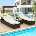 SEGMART 3 Pieces Outdoor Rattan Wicker Lounge Chairs Set, Adjustable Reclining Backrest Lounger Chairs and Table, Modern Rattan Chaise Chairs with Table & Cushions, Chaise Lounge for Pool, Yard, Deck