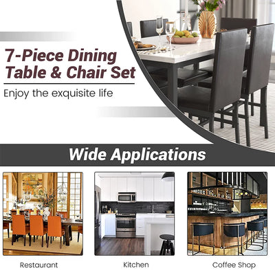 7 Piece Kitchen Dining Table & Chair Set, Dining Room Table Set with Faux Marble Tabletop PU Leather Chairs, Rectangle Dining Table Set for 6, Dinette Set for Kitchen Dining Room Small Space