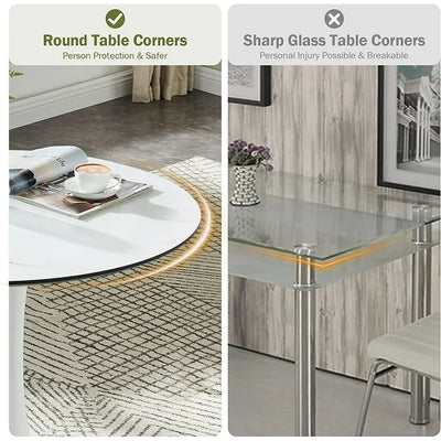 Modern White Dining Table, Breakfast Nook Dining Table, Mid Century Coffee Tea Table, Leisure Living Room Bistro Bar Table, Tulip Round Table for Small Space Dining Room Cafe Bar, Easy Assembly, K2045