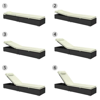 SEGMART 3 Pieces Outdoor Rattan Wicker Lounge Chairs Set, Adjustable Reclining Backrest Lounger Chairs and Table, Modern Rattan Chaise Chairs with Table & Cushions, Chaise Lounge for Pool, Yard, Deck