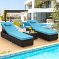 SEGMART 3 Pieces Outdoor Rattan Wicker Lounge Chairs Set, Adjustable Reclining Backrest Lounger Chairs and Table, Modern Rattan Chaise Chairs with Table & Cushions, Chaise Lounge for Pool, Yard, Deck
