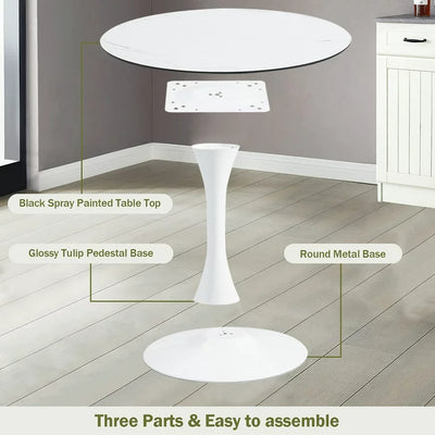 Modern White Dining Table, Breakfast Nook Dining Table, Mid Century Coffee Tea Table, Leisure Living Room Bistro Bar Table, Tulip Round Table for Small Space Dining Room Cafe Bar, Easy Assembly, K2045