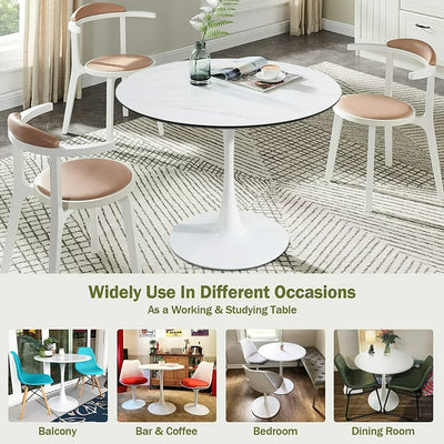 Modern White Dining Table, Breakfast Nook Dining Table, Mid Century Coffee Tea Table, Leisure Living Room Bistro Bar Table, Tulip Round Table for Small Space Dining Room Cafe Bar, Easy Assembly, K2045