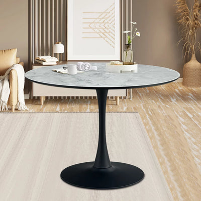 Modern White Dining Table, Breakfast Nook Dining Table, Mid Century Coffee Tea Table, Leisure Living Room Bistro Bar Table, Tulip Round Table for Small Space Dining Room Cafe Bar, Easy Assembly, K2045