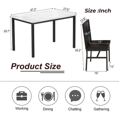 7 Piece Kitchen Dining Table & Chair Set, Dining Room Table Set with Faux Marble Tabletop PU Leather Chairs, Rectangle Dining Table Set for 6, Dinette Set for Kitchen Dining Room Small Space