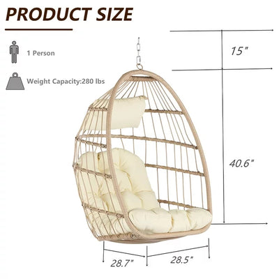 Hanging Egg Chair, Indoor Outdoor Swing Egg Chair Without Stand, Wicker Hammock Chair Swing with Cushion & Hanging Chain, Hanging Lounge Chair for Patio Backyard Balcony Garden Bedroom