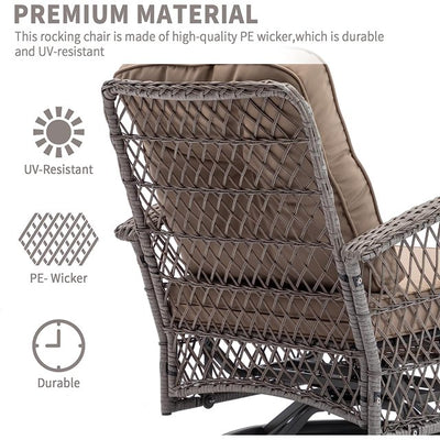 SEGMART 3 PCS Patio Swivel Rocker Set, PE Rattan Swivel Bistro Table Set, Outdoor Conversation Set with Glass Tabletop and Cushions for Balcony Patio Deck Poolside