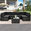 7 Piece Rattan Sectional Sofa Set, Outdoor Conversation Set, All-Weather Wicker Sectional Seating Group with Cushions & Coffee Table, Morden Furniture Couch Set for Patio Deck Garden Pool, B31