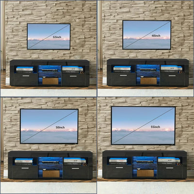 LED TV Stand for 55-inch TVs, Segmart High Gloss Entertainment Center Home Furniture with Storage Drawer and Shelves, Media Console Table Television Stands Cabinet Desk, Black, S9832